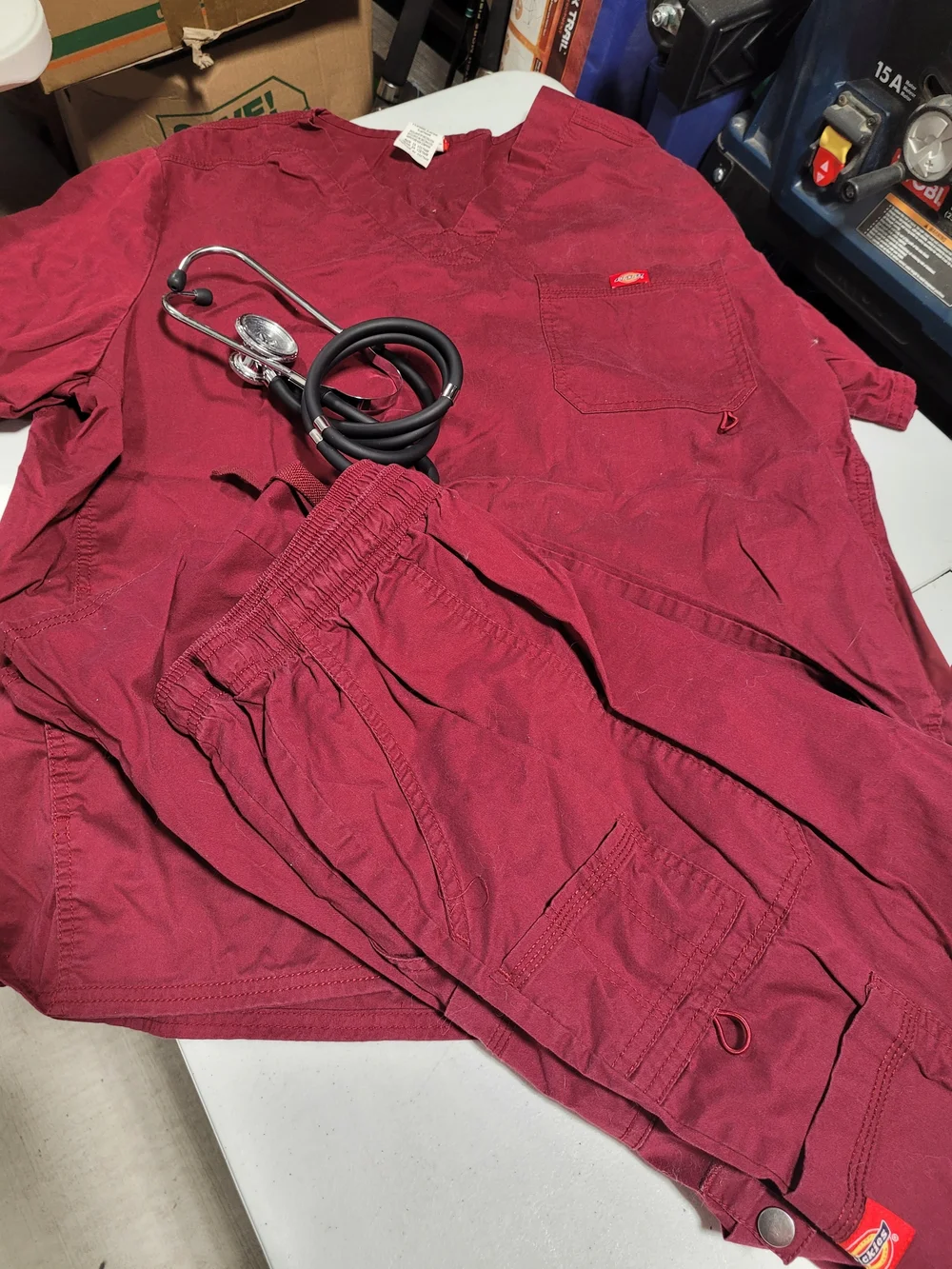 Dickies Men's Medical Scrub Set in Burgundy - Picture 1 of 8